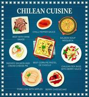 Chilean food menu, Chile cuisine dishes and meals vector