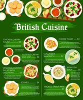 British cuisine restaurant dishes menu page design vector