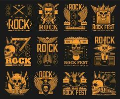 Hard rock concert, band live show festival icons vector