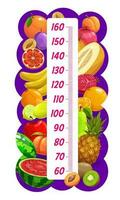 Kids height chart, cartoon fruits, growth meter vector