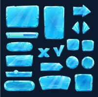 Game asset blue ice icons, sliders, arrows or keys vector