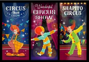 Shapito circus clowns and harlequin characters vector
