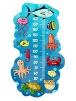 Kids height chart, cartoon sea animals vector