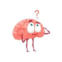 Cartoon puzzled brain with question mark over head vector