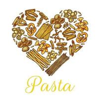 Italian cuisine pasta sketch heart vector