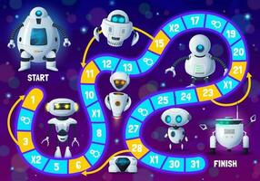 Kids board game, cartoon robots, android cyborgs vector