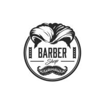 Barbershop icon with haircut, handlebar mustaches vector