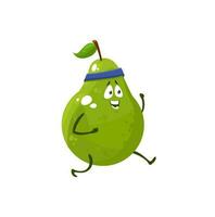 Cartoon pear running, fruit sportsman vector icon
