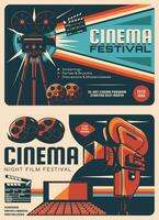 Movie film festival retro posters, cinema night vector