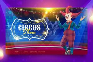 Shapito circus landing page with cartoon clown vector