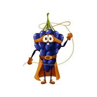 Cartoon grape cowboy superhero character vector