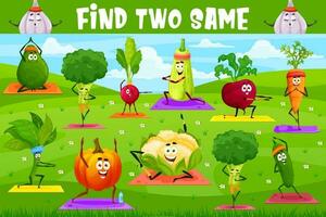 Find two same yoga fitness cartoon vegetables game vector