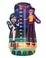 Kids height chart, growth meter circus performers vector