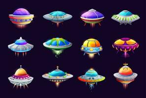 Cartoon alien spaceships and galaxy ufo vector