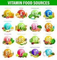 vitaminas y minerales comida fuentes en nutrición vector