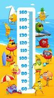 Kids height chart cartoon fruits on vacation. vector