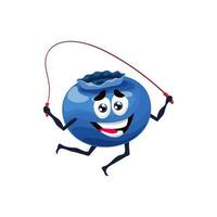 Cartoon blueberry character jumping rope vector