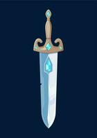 Magical cartoon sword blade with blue crystals vector