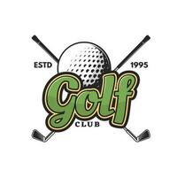 Golf sport vector icon with crossed clubs and ball