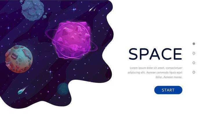 Space landing page, galaxy planets landscape