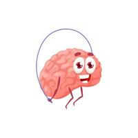 dibujos animados cerebro saltando en cuerda aislado mente mascota vector