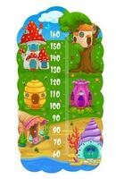 Kids height chart, cartoon houses, growth measure vector