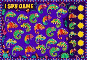 Cartoon bright mexican chameleon kids I spy game vector