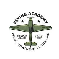 Flying academy icon with army vintage airplane vector