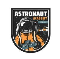 Astronaut academy icon with spaceship, spaceman vector