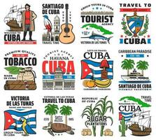 Cuba atracciones, la Habana vacaciones Excursiones íconos vector