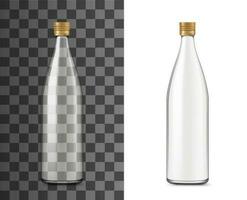 Glass bottle realistic package, transparent mockup vector