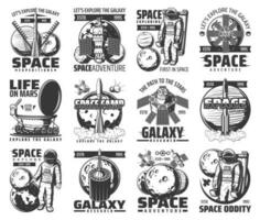 Galaxy explore monochrome isolated vector icons