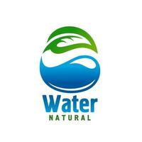 Natural water drop and green leaf icon, eco nature vector