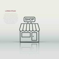 Vector store market icon in flat style. Shop building sign illustration pictogram. Mall business concept.