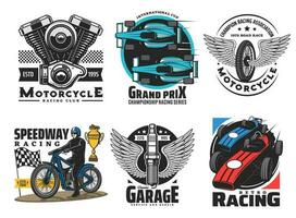 Speedway, motor racing sport icons vector