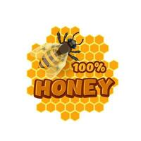 Cartoon honey and bee icon, apiary beekeeping vector