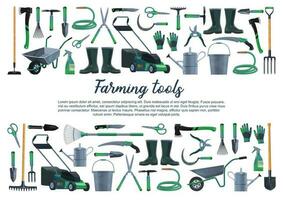 jardinería, agricultura herramientas instrumentos vector póster