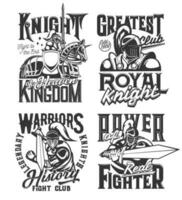 Tshirt prints with knight warriors with sword vector