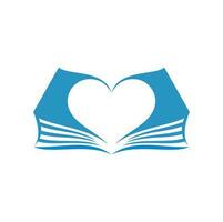 Book icon, heart on open pages, library bookstore vector