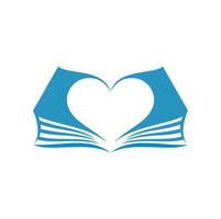 Book icon, heart on open pages, library bookstore vector