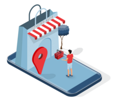 isometrische smartphone online boodschappen doen concept png