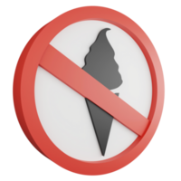 No ice cream sign icon isolated on transparent background , 3D render red mandatory sign png