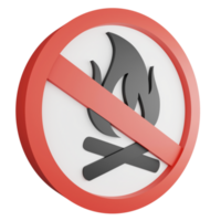 No fire sign icon isolated on transparent background , 3D render red mandatory sign png