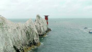 The Isle of Wight Needles a Natural Chalk Coastal Feature with a Lighthouse video