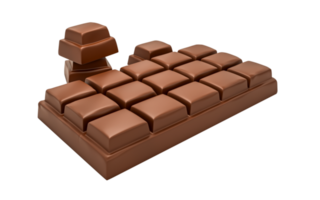 Milk chocolate bar and chocolate pieces isolated  from top view 3d illustration png