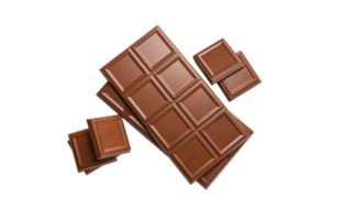 3d illustratie van lekker chocola stukken en bar png
