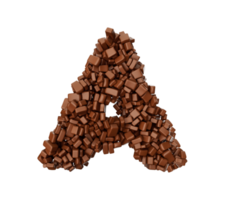 Letter A made of chocolate Chunks Chocolate Pieces Alphabet Letter A 3d illustration png