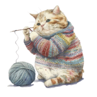 ai generieren süß Katze tragen stricken Hut gemütlich Winter Aquarell png