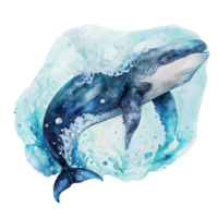 Ai Generate beautiful whale in ocean sea watercolor painting png