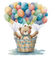 Ai Generate Cute Bear With Balloon Watercolor Painting png
